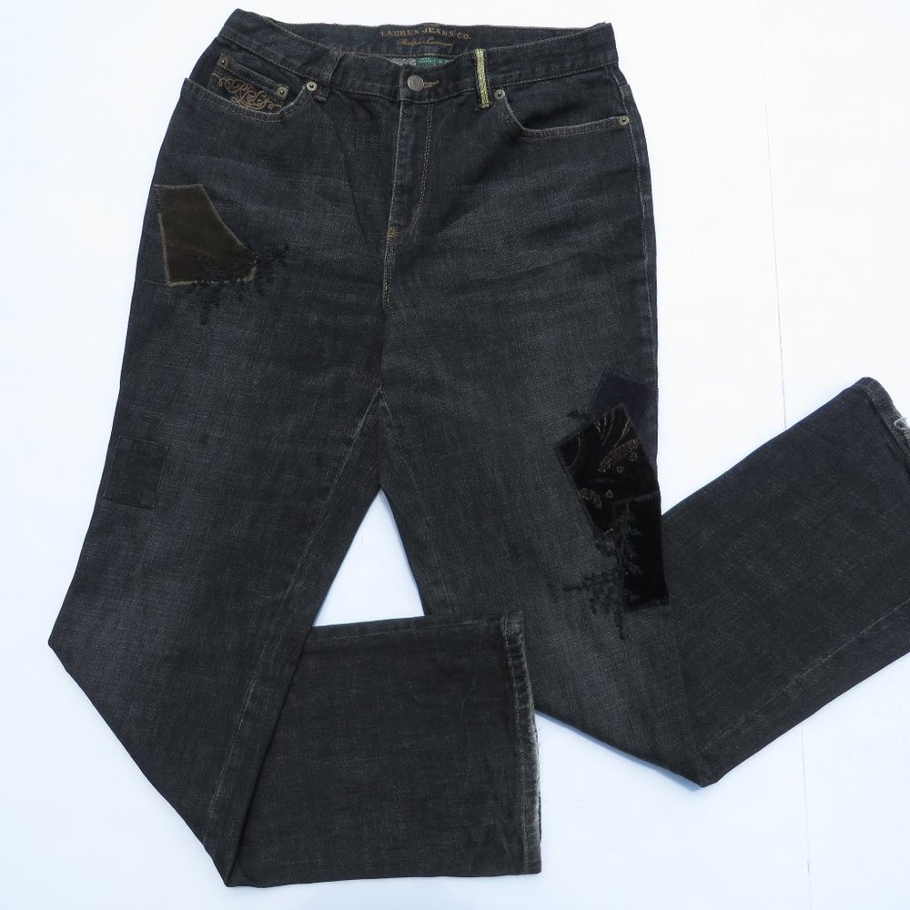 Lauren Jeans Co. Ralph Lauren 10 Women's Jean Boot Cut BLACK Distresses